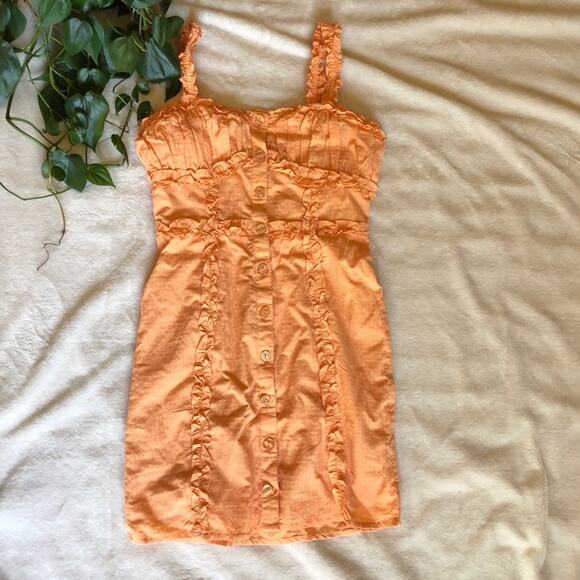 Urban Outfitters Orange Ruffle Button Front Dress - Picture 3 of 5